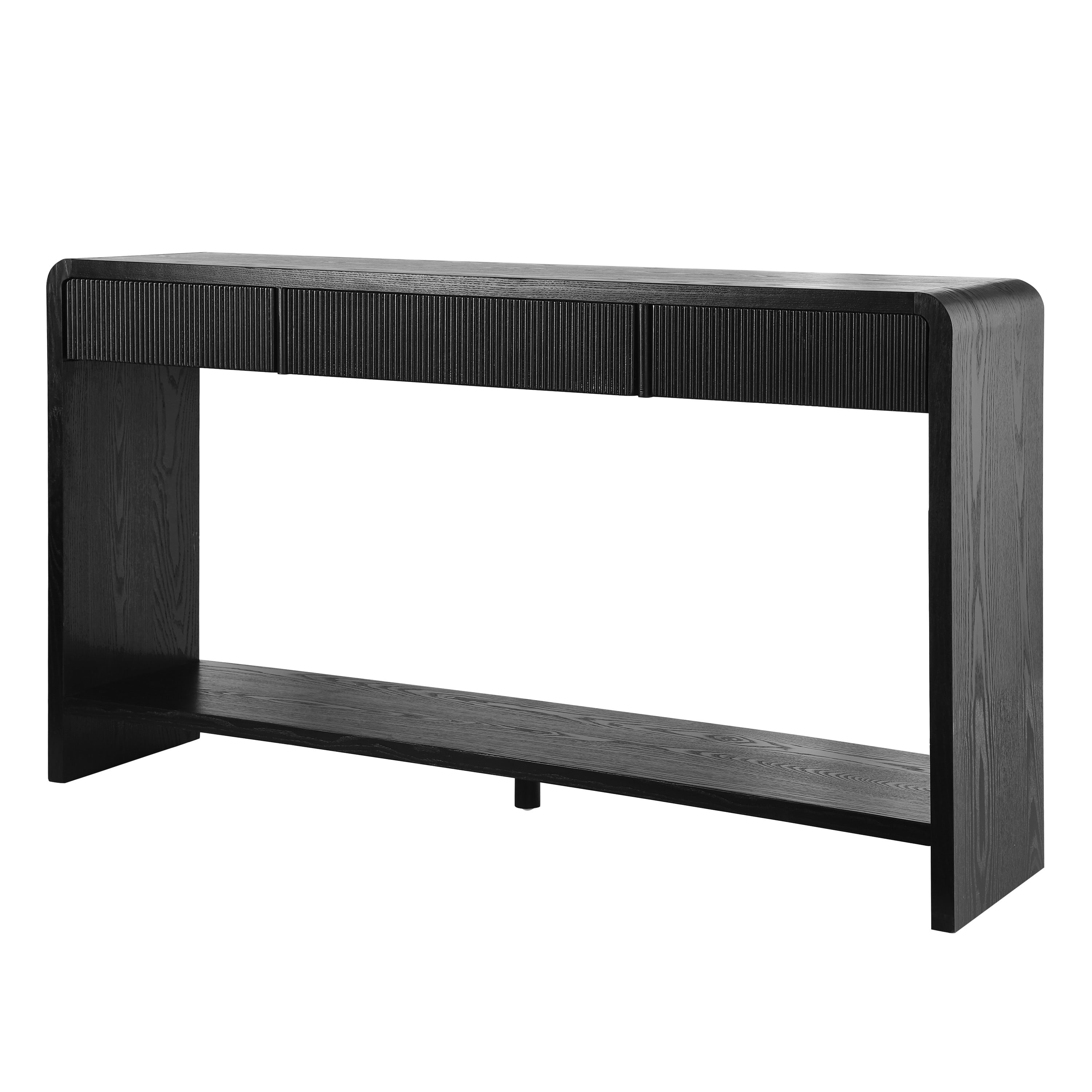 EUROCO 59" Console Table with 3 Drawers,Narrow Long Entryway Table with Round Edge Design and Bottom Shelf for Entryway Hallway Living Room,Black
