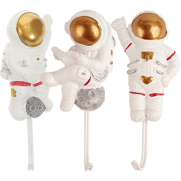 3Pcs Wall Mounted Hooks Astronaut Shape Sticky Hooks Adhesive Hook Coat Hangers