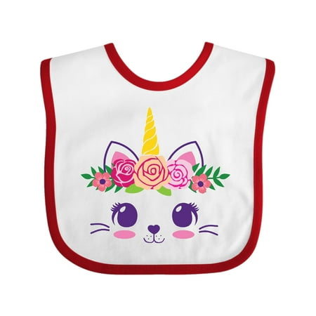 

Inktastic Cute Unicorn Cat Face with Flowers Gift Baby Girl Bib