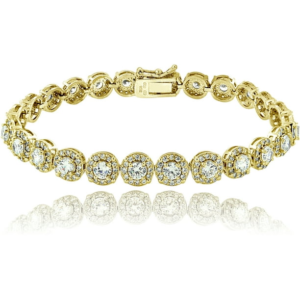 ONLINE - Cubic Zirconia 18kt Gold over Sterling Silver Halo Bracelet ...