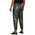 thumbnail image 3 of Lars Amadeus Shiny Pants for Men's Drawstring Waist Sparkly Costume Metallic Joggers, 3 of 5