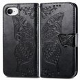 thumbnail image 2 of Butterfly Embossed Wallet Case for iPhone 16e/17e, PU Leather Flip Cover with Card Holder, Kickstand & Lanyard, Shockproof,,Black,For iPhone 16e/17e, 2 of 8