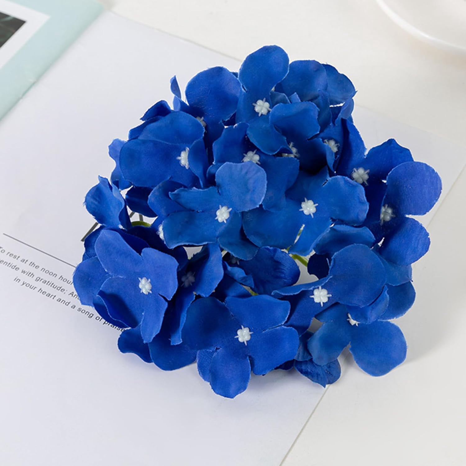 Silk Hydrangea Heads Artificial Flowers Heads and Stems Fake Hydrangea Flowers for Home Wedding Decor (Pure White)