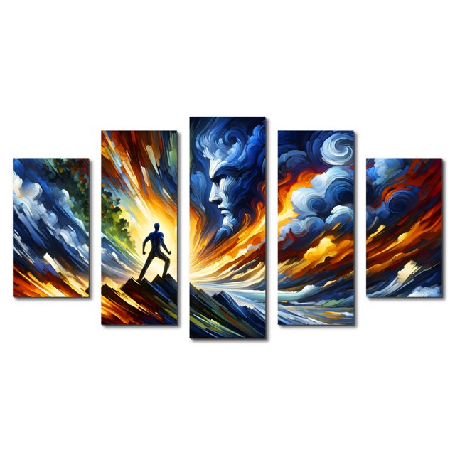 Cuadro decorativo para sala Cuadros Abigail Abstracto Hombre VS Dios elegante moderno minimalista Set de 5 piezas