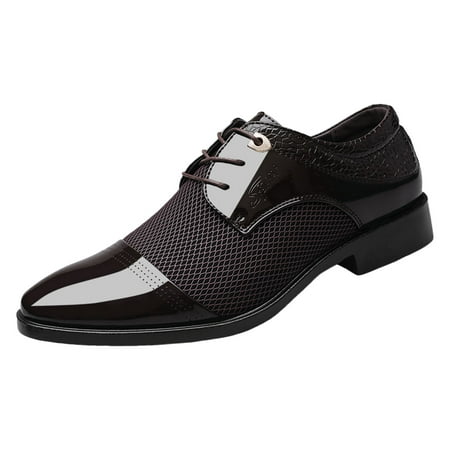 XDDST Shoes for Men Breathable Business Formal Casual Pointed Toe Shiny Lace Up Patchwork Leather Shoes