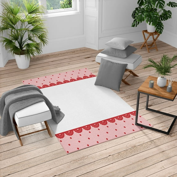 Vintage Turkish Area Rug, Old Fashioned Ornate Lace Pattern with Classical Polka Dots Background Image, Soft Carpet for Living Room Decor with Distressed Look, 2.6' x 5', Blush White, by Ambesonne