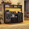 thumbnail image 3 of ANPOO 63"W Farmhouse Coffee Bar Cabinet with Power Outlet and LED Light, 58"H Wine Bar Cabinet with 4 Tier Storage Hutch, Kitchen Buffet Cabinet with 15 Wine and Glass Racks for Kitchen Dining Room, 3 of 8