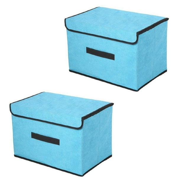 TRIANU Small Storage Bins with Lids 3 Pack Linen Collapsible Cube