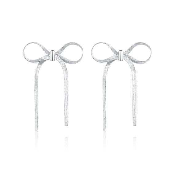 Apsvo Silver Bow Drop Dangle Women Earrings,Tassel Dangly Chain Earrings Bow Ribbon Christmas Holiday Jewelry