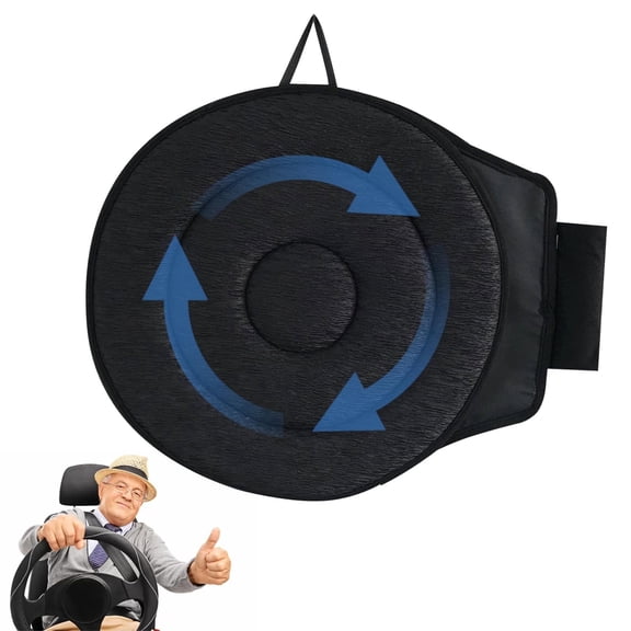 360° Rotating Seat Cushion for Car, 15.7" Swivel Car Seat for Elderly Support, Non Slip Swivel Seat Cushion with Memory Foam for Car, Office, Home (Black)