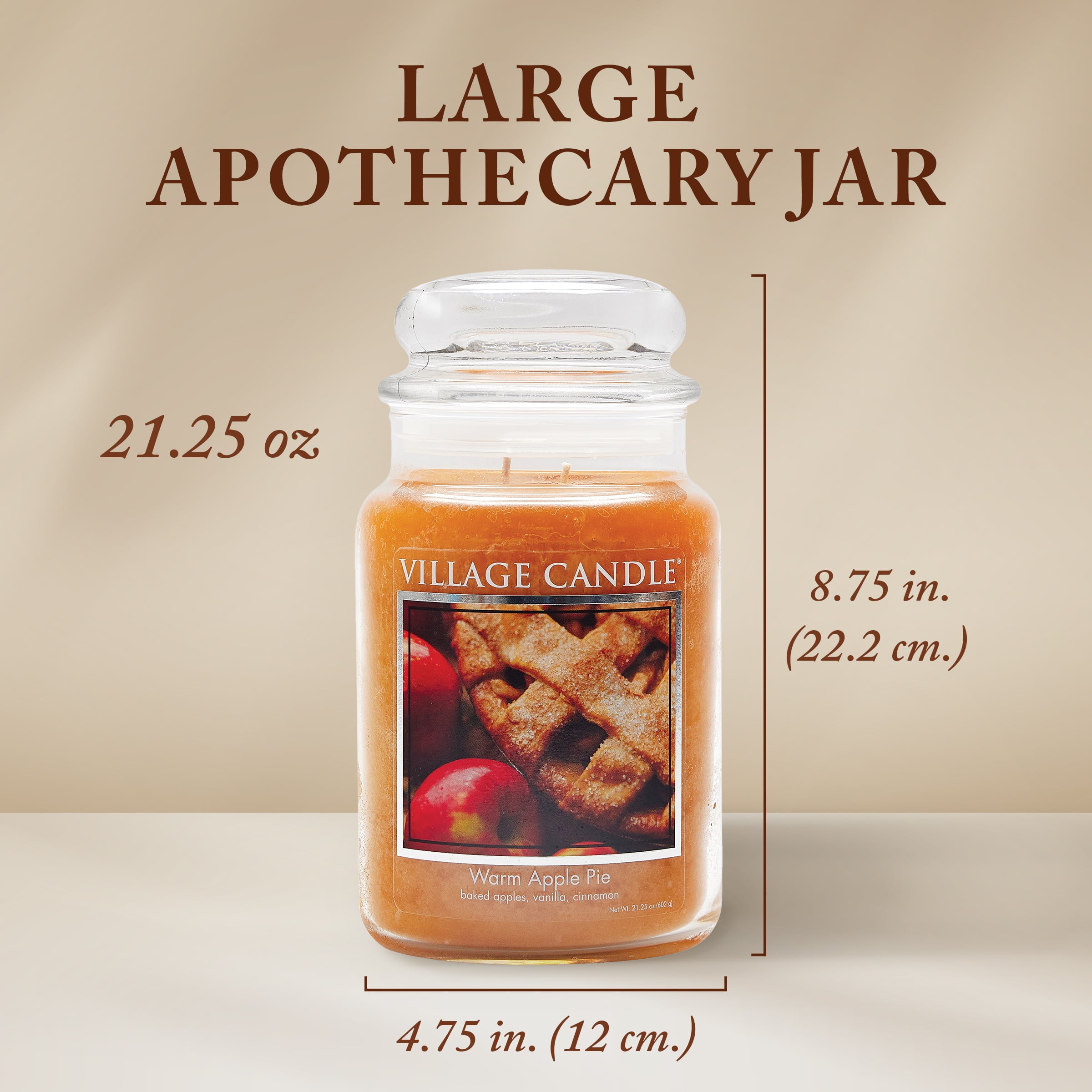 Village Candle Warm Apple Pie Scented Candle, Large 21.25 oz Apothecary Jar