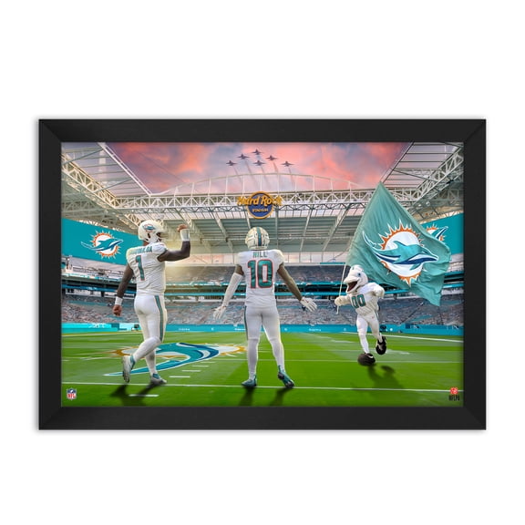 Tua Tagovailoa and Tyreek Hill Miami Dolphins Framed Two-Player Art Print