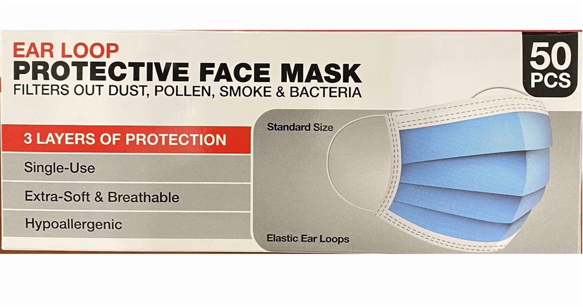 CRESTIN- 100 Face Masks Disposable Filter Protective 3 Ply Surgical Mask Elastic Earloop