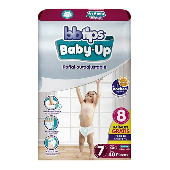 Pañal Autoajustable Bbtips Baby-Up XL E7 32 pzas +8 Bonus