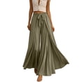 thumbnail image 2 of Costeam Womens Split Front Flowy Wide Leg Pants Drawstring Elastic High Waist Lightweight Crinkle Woven Solid Color Loose Casual Vacation Trousers, 2 of 6
