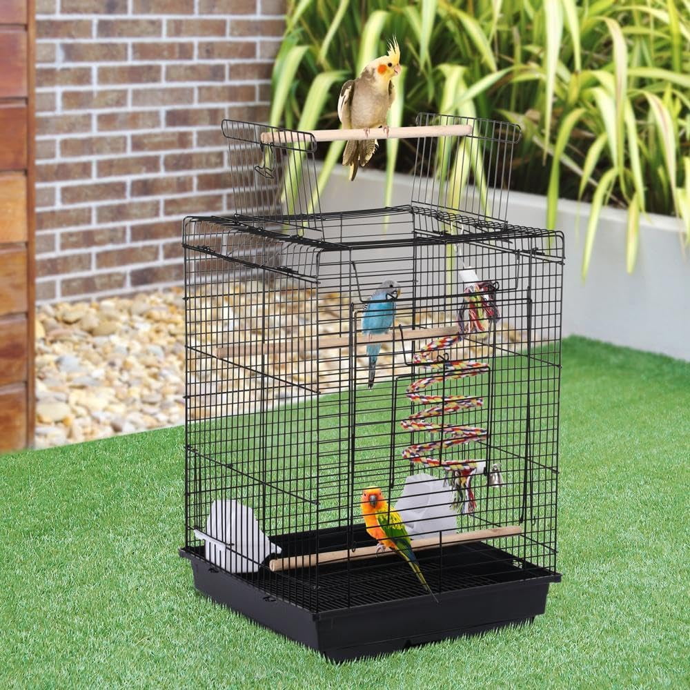 LibraMAl Open Play Top Travel Bird Cage for Conure Sun Parakeet Green Cheek Conure Lovebird Budgie Finch Canary, Small-Size Travel Portable