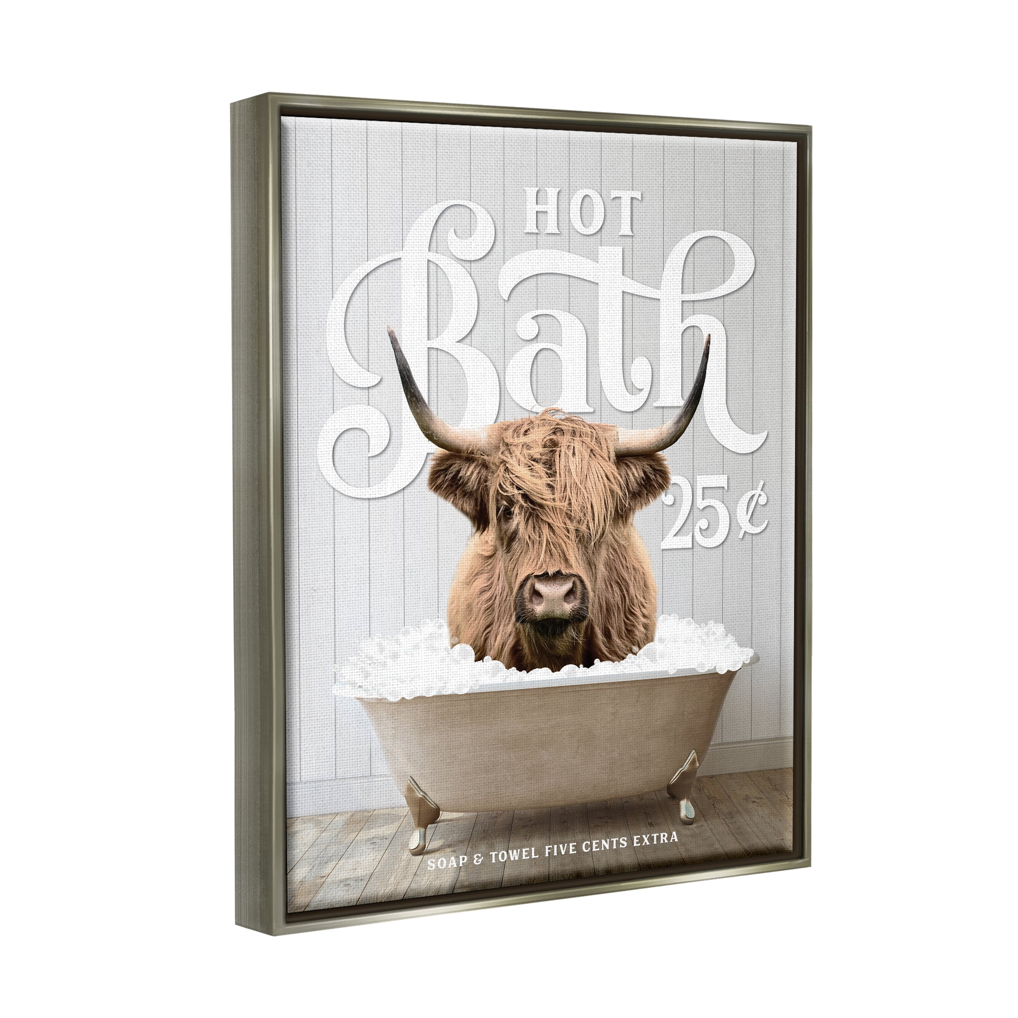 Stupell Industries Vintage Bathroom Cattle Animals & Insects Painting Gray Floater Framed Art Print Wall Art, 17 x 21