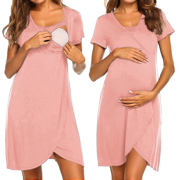 KISSGAL Nursing Nightgowns 3 In 1 Maternity Gown Short Sleeve Breasfeeding Sleepwear Labor and Delivery Dress