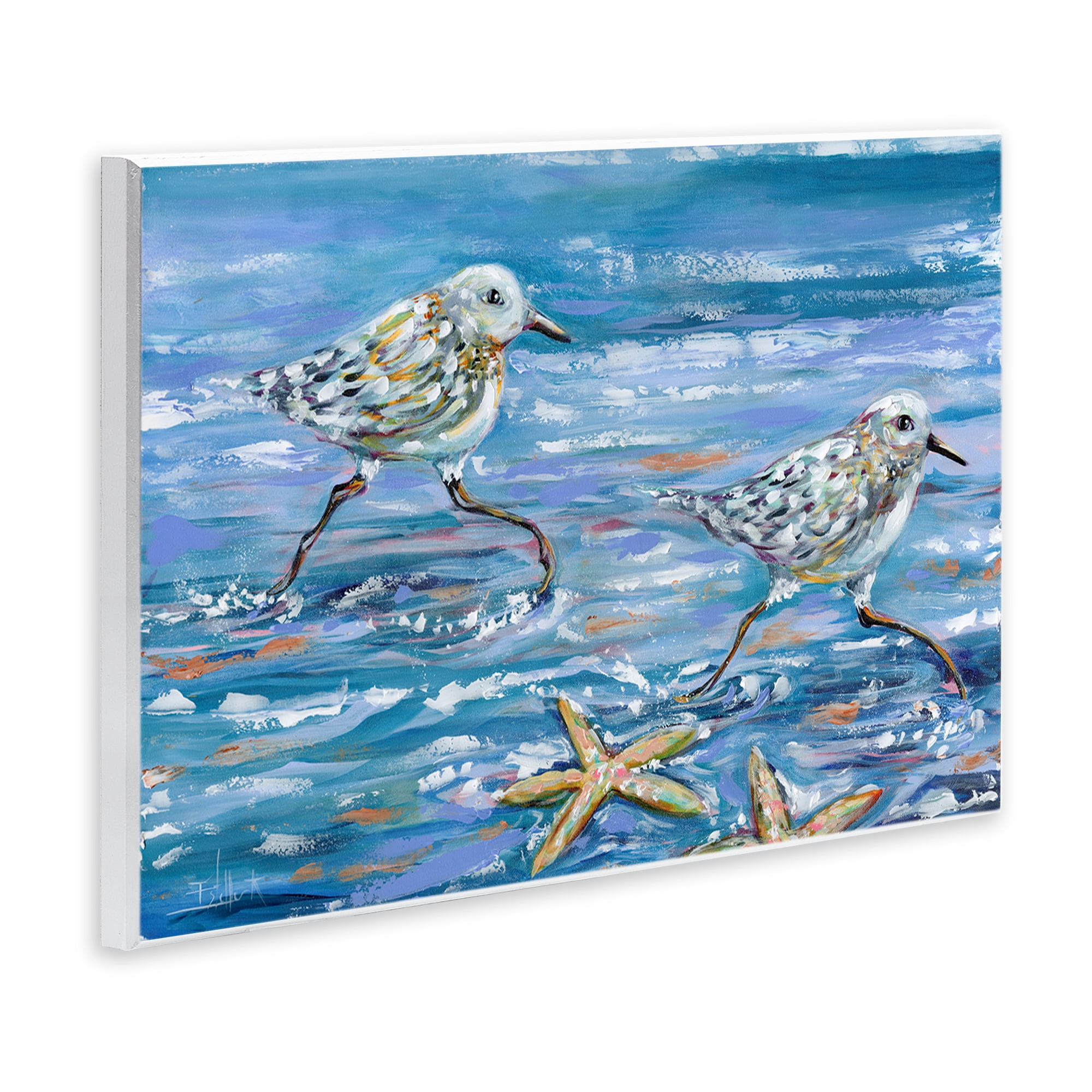 Stupell Industries Running Sea Sandpipers Coastal Painting Unframed Art Print Wall Art, 19 x 13