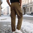 thumbnail image 6 of Men's Corduroy Cargo Pants Straight Leg Relaxed Fit Multi Pocket Drawstring Casual Utility Trousers, 6 of 7