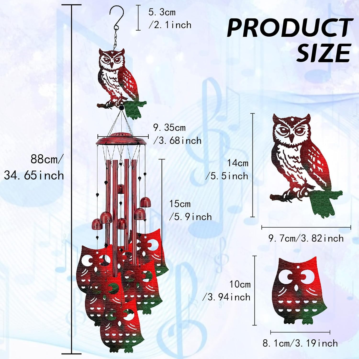 Memorial Wind Chimes Color Owl Wind Chimes for Outside Wind Bell Sympathy Gifts for Loss of Loved One Home Garden Patio Outdoor Porch Yard Beach Terrace Hanging Decoration 35in