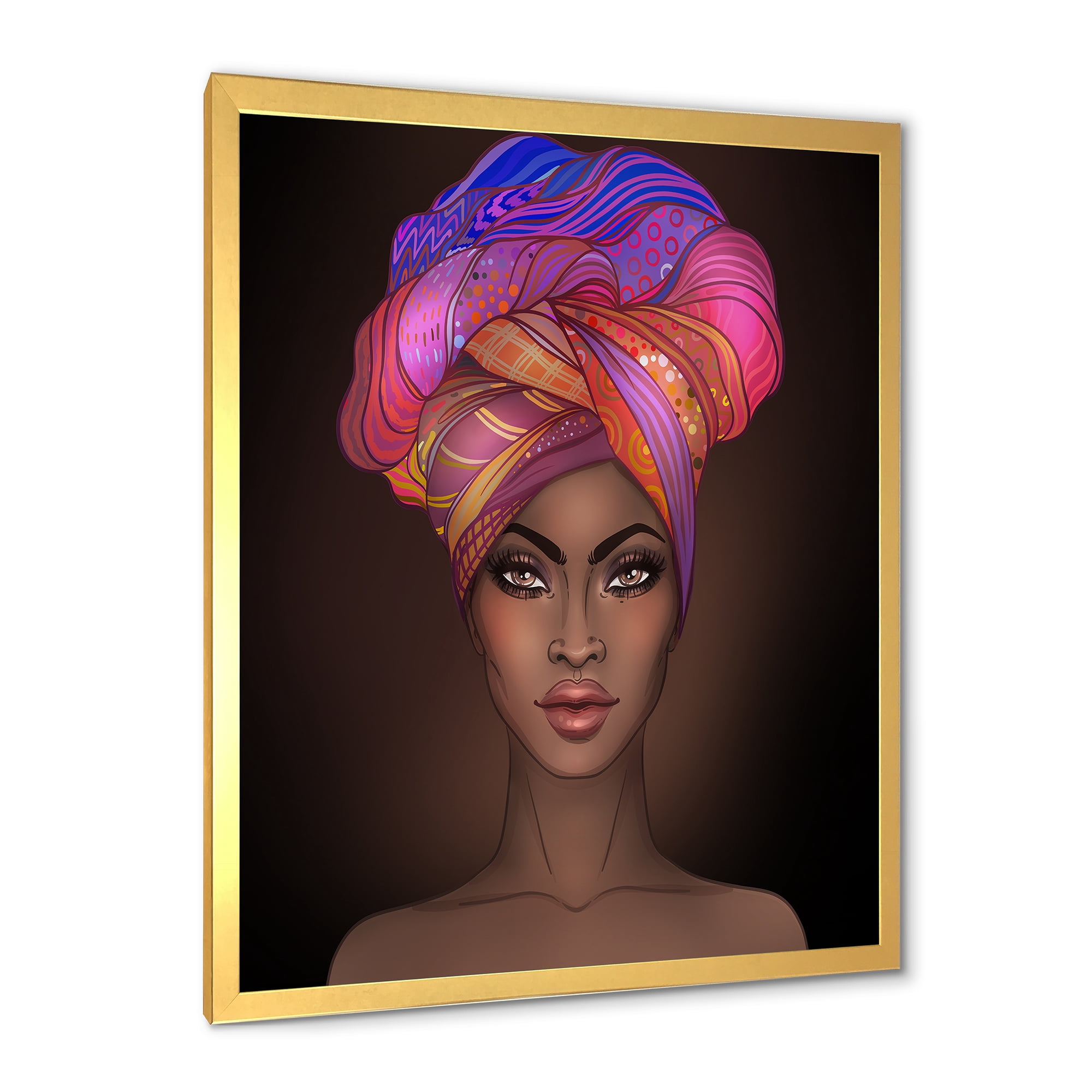 Designart 'African American Woman Portrait with Turban VI' Modern Framed Art Print