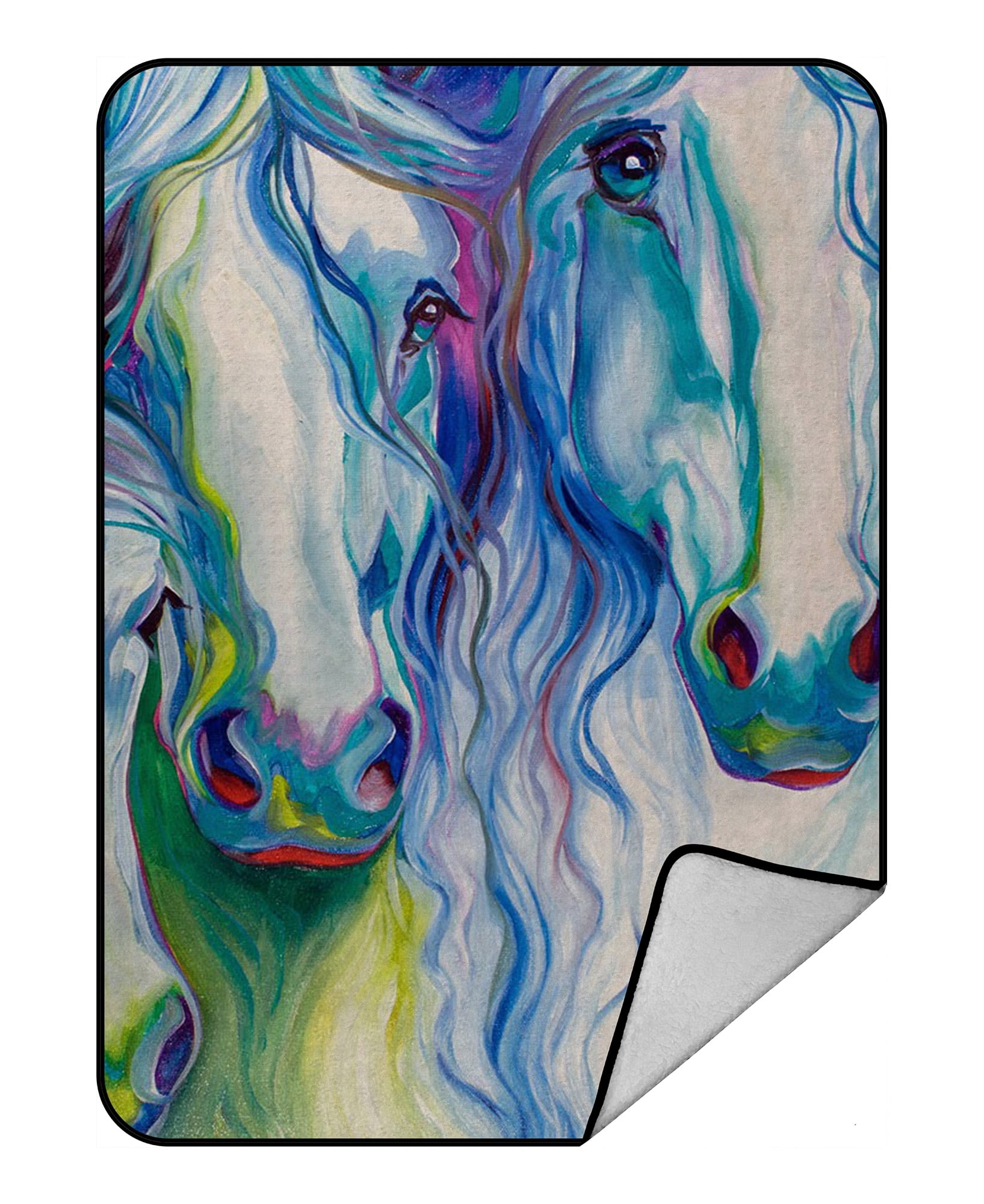 GCKG Horse Art Blanket,Horse Art Fleece Blanket Crystal Velvet Front