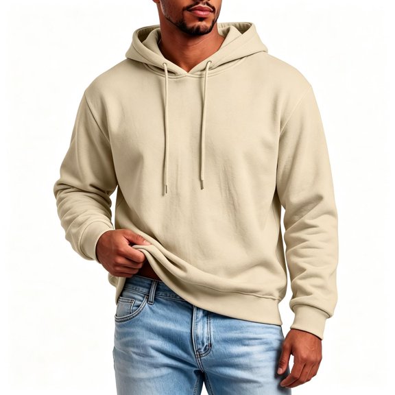 TKKCS Mens Solid Pullover Hoodie Drawstring Loose Fit Casual Long Sleeve Hooded Sweatshirt Khaki XL