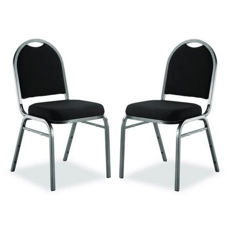 National Public Seating NPS9260SV2 9200 Series Premium Upholstered Stack Chair, Fabric, Supports 500 lbs, 19 in. Seat Height, Ebony Black Seat & Back, Silver Base - Pack of 2