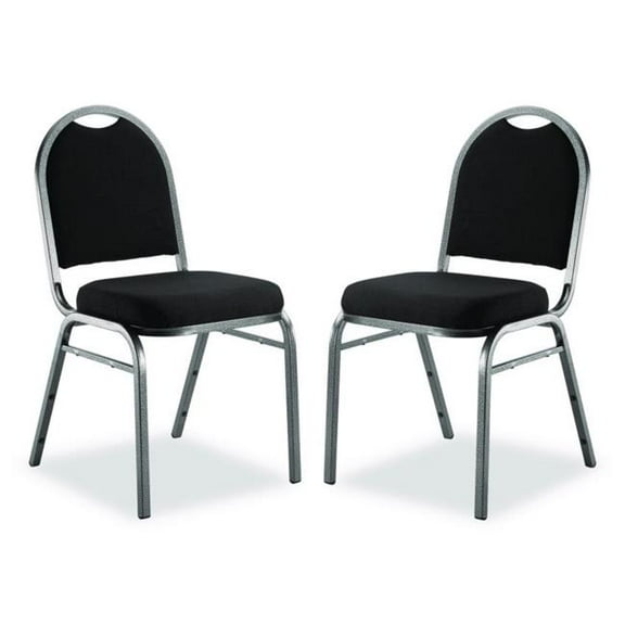 National Public Seating NPS9260SV2 9200 Series Premium Upholstered Stack Chair, Fabric, Supports 500 lbs, 19 in. Seat Height, Ebony Black Seat & Back, Silver Base - Pack of 2