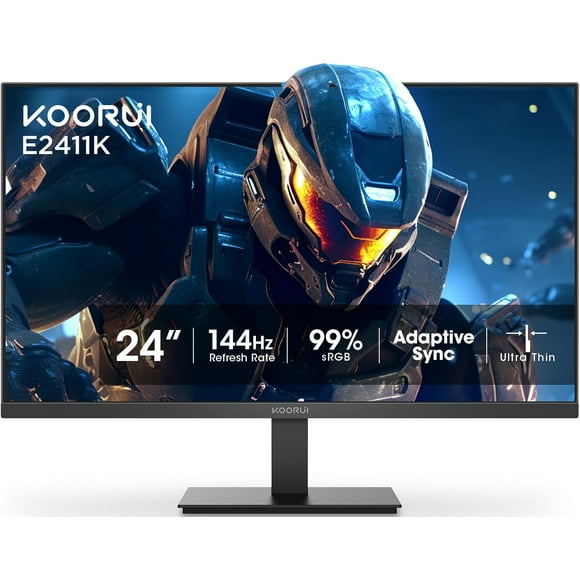 KOORUI E2411K 24 Pouces 1920 x 1080 FHD 144Hz Moniteur de Jeu, Panneau IPS, Synchronisation Adaptative, 5 Ms, VESA 100x100 mm, Protection des Yeux, HDMI, VGA