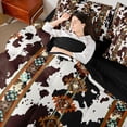 thumbnail image 4 of jejeloiu Brown Cow Print 7-Piece Bedding Comforter Set,Western Rustic Farmhouse King Bedding Sets For Cowboy Reversible, 4 of 8
