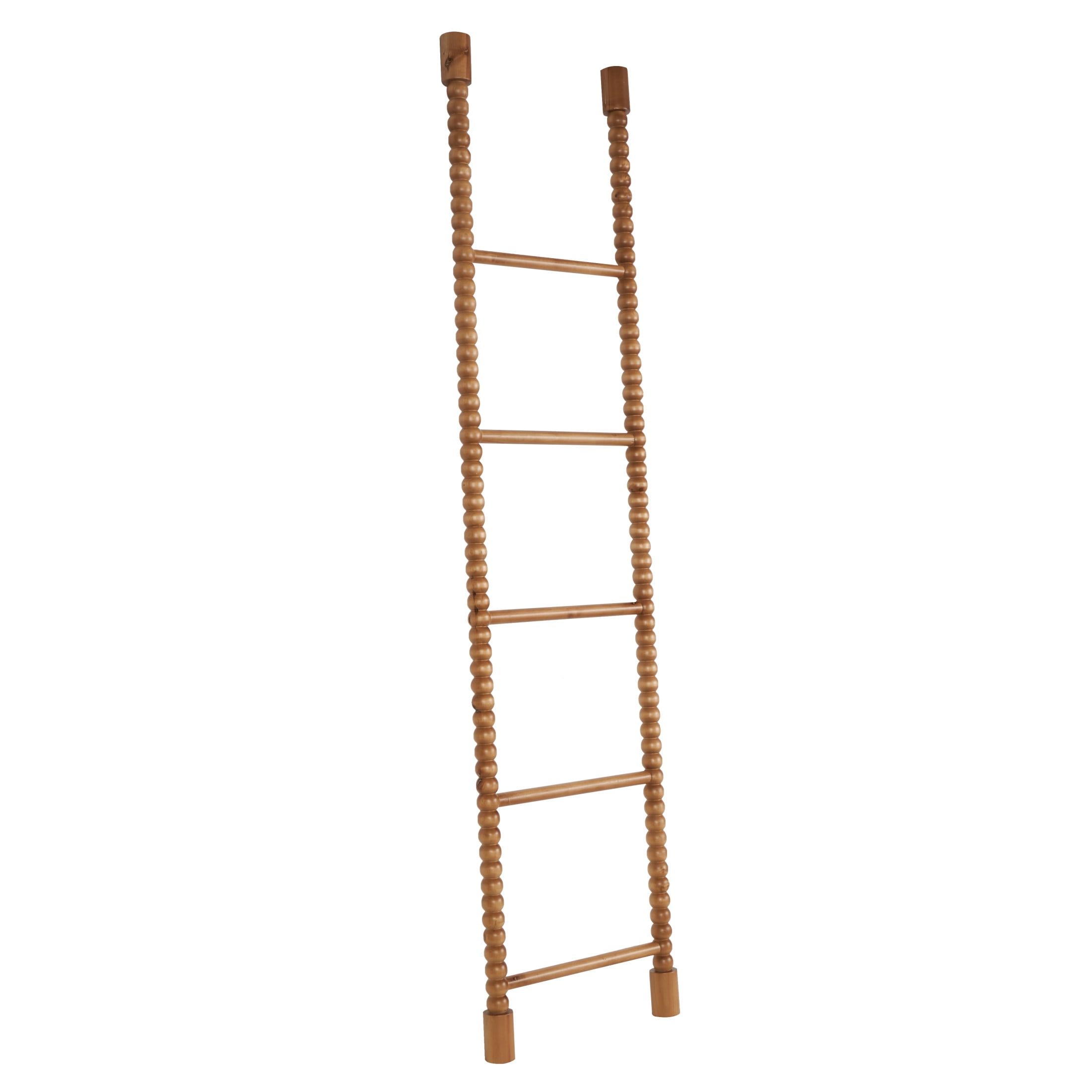 DecMode 17" x 73" Brown Wood Beaded 5 Rung Ladder, 1-Piece