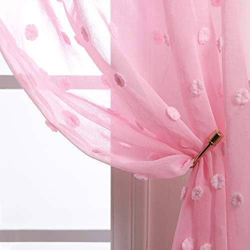 Pink Curtains 63 Inch Length For Girls Room 2 Panels Rod Pocket Lace Fl Pom - Little Girl Curtains Pink