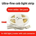 thumbnail image 5 of 3mm USB COB LED strip lights, 5V/12V/24V flexible adhesive tape light for DIY decor & ambient lighting, 5 of 10