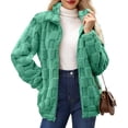 thumbnail image 2 of Womens Jacket with Pockets Casual Comfy Plaid Zip Up Jackets Warm Fleece Lined Winter Coats Green XL, 2 of 6