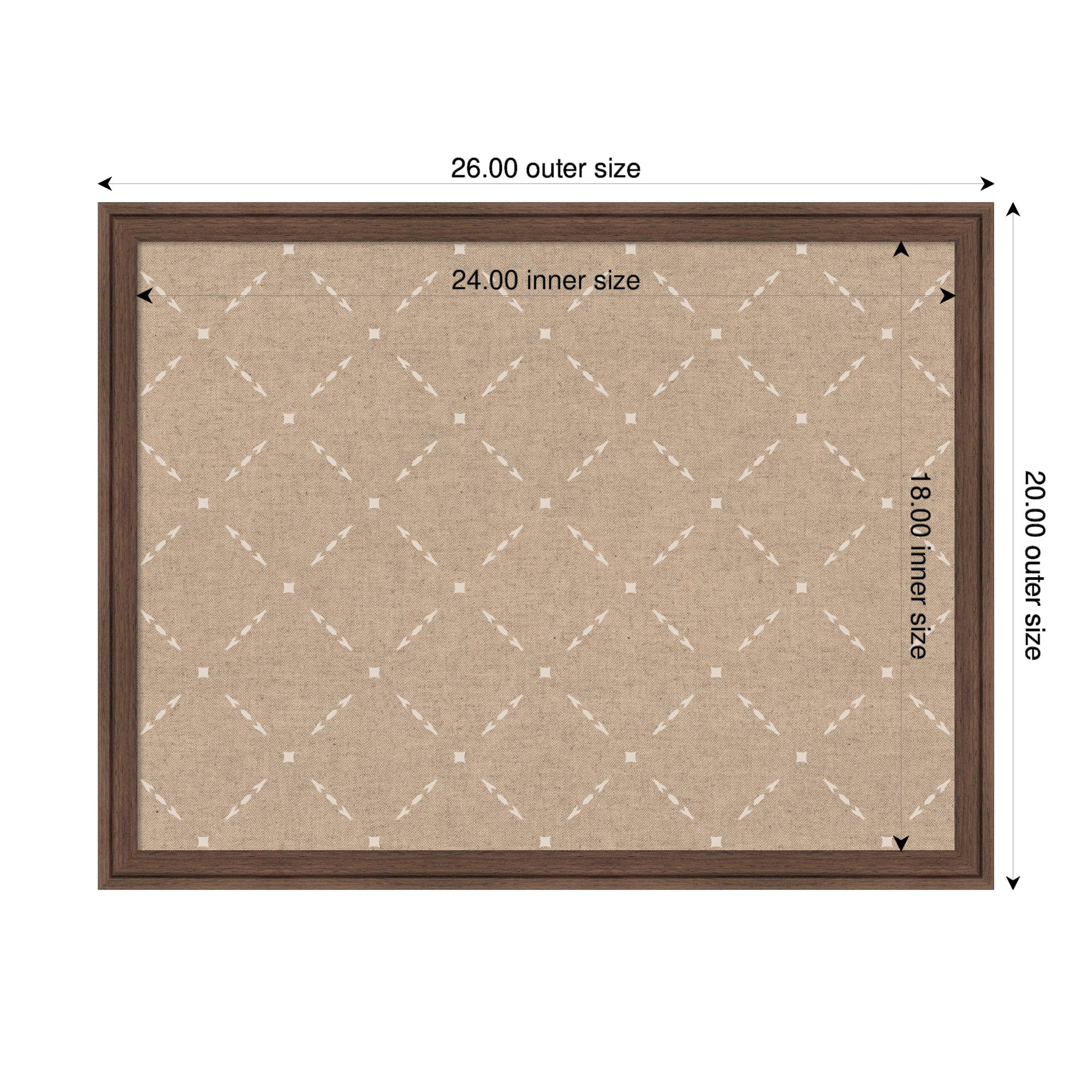 Kate and Laurel Framed Fabric Pinboard 26 x 20, Beige Lattice Pattern Printed Linen Classic Bulletin Board for Use as a Vision Board or Wall Organization, Florence Medium Brown Frame