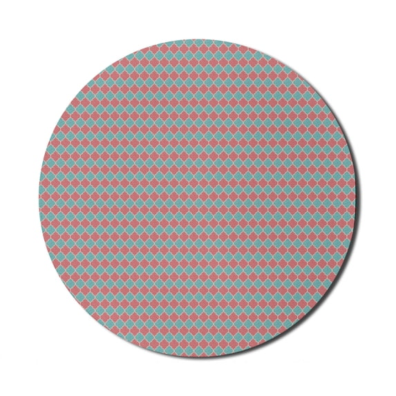 Ethnic Mouse Pad for Computers, Abstract Concept Along Repetitive Pink and Blue Quatrefoils and Colorful Dots, Round Non-Slip Thick Rubber Modern Gaming Mousepad, 8" Round, Multicolor, by Ambesonne