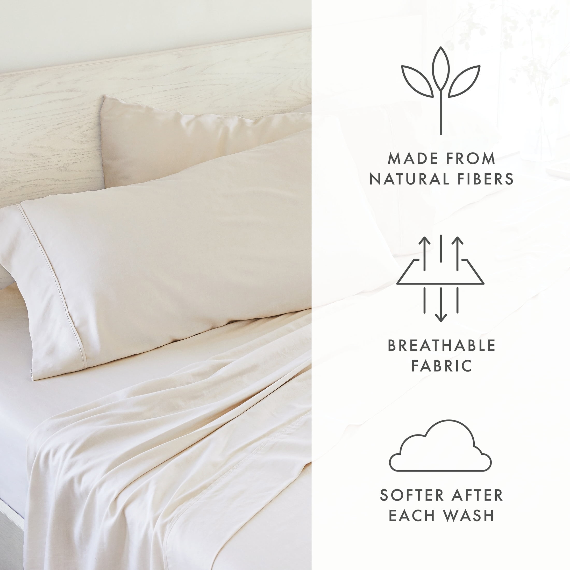 Noble Linens 4 Piece Linen Bamboo-Blend Bed Sheet Set, Natural, Full