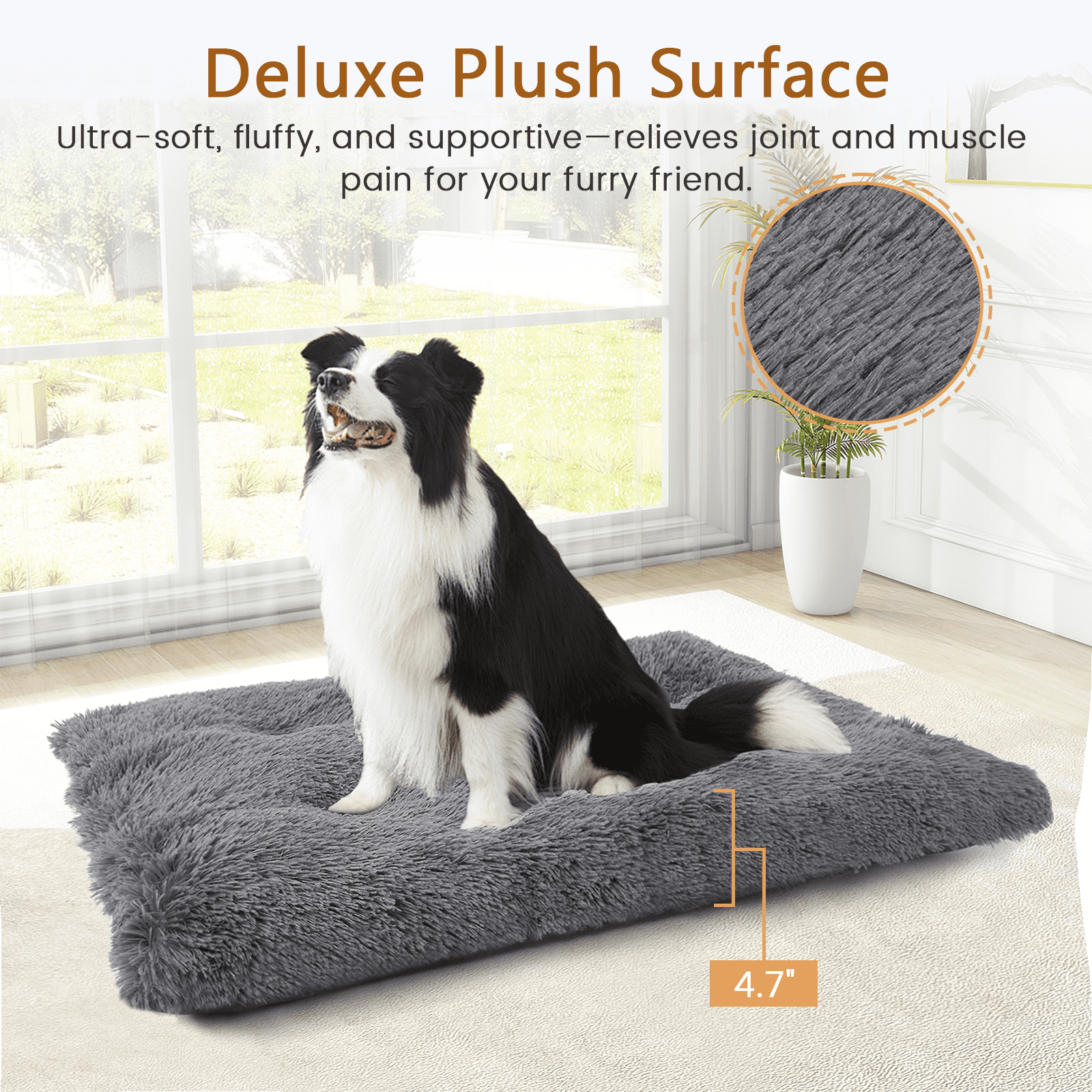 CshidWorld Large Dog Bed, Plush Dog Cage Bed with Non-Slip Bottom, Washable Dog Mat for Large and Medium Dogs, Supports up to 90 lbs, 43 x 30 Inches, Gray