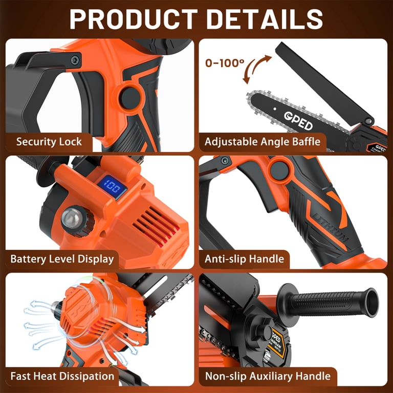 GPED Brushless Mini Chainsaw, 6" & 8" Cordless Kit photo 4