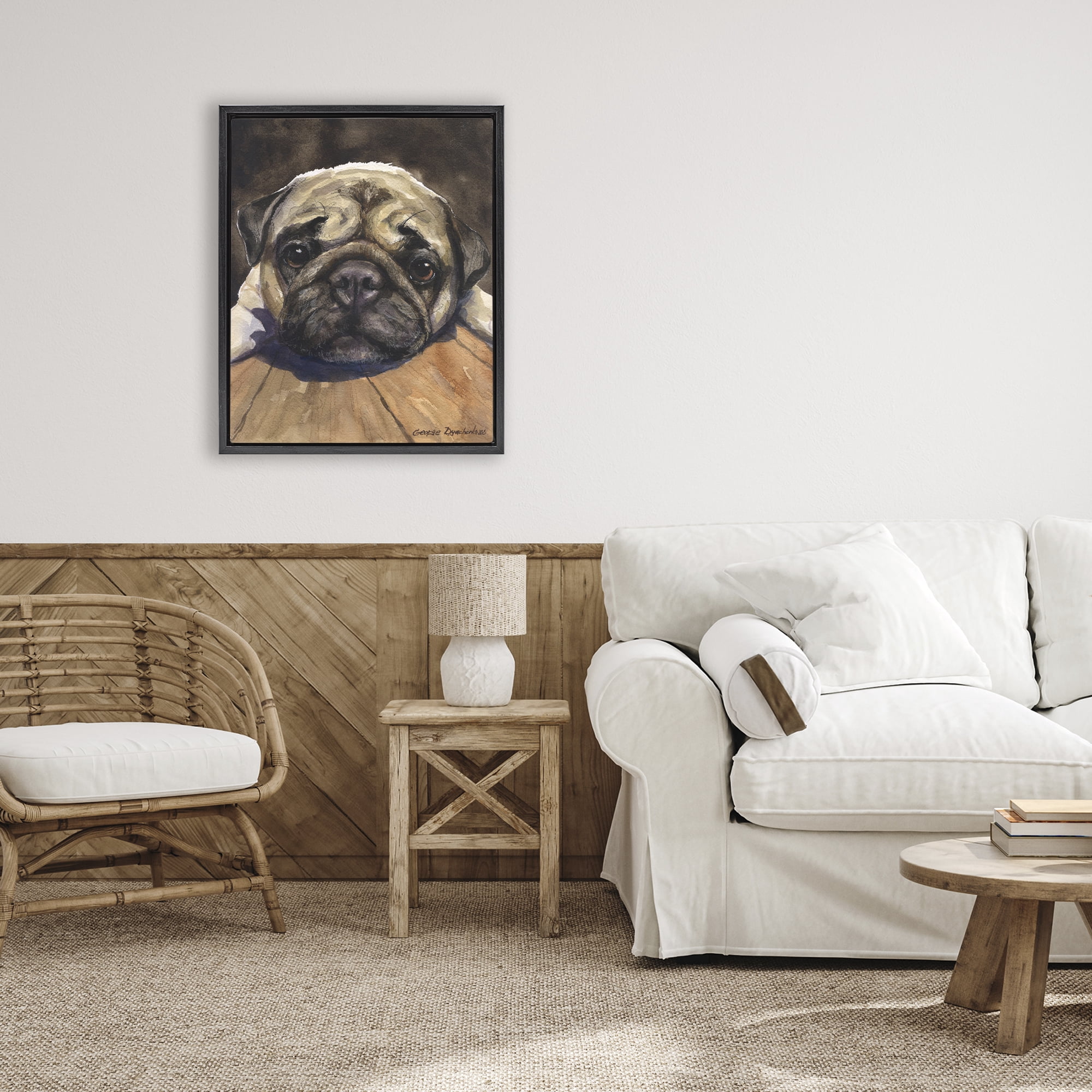 Stupell Industries Pug Soulful Portrait Black Framed Floater Canvas Wall Art, design by George Dyachenko