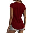 thumbnail image 4 of VISgogo, camiseta informal de manga corta para mujer, camisetas ajustadas de cuello redondo con cremallera y costuras de encaje de Color sólido a la moda VISgogo  moda, 4 of 5