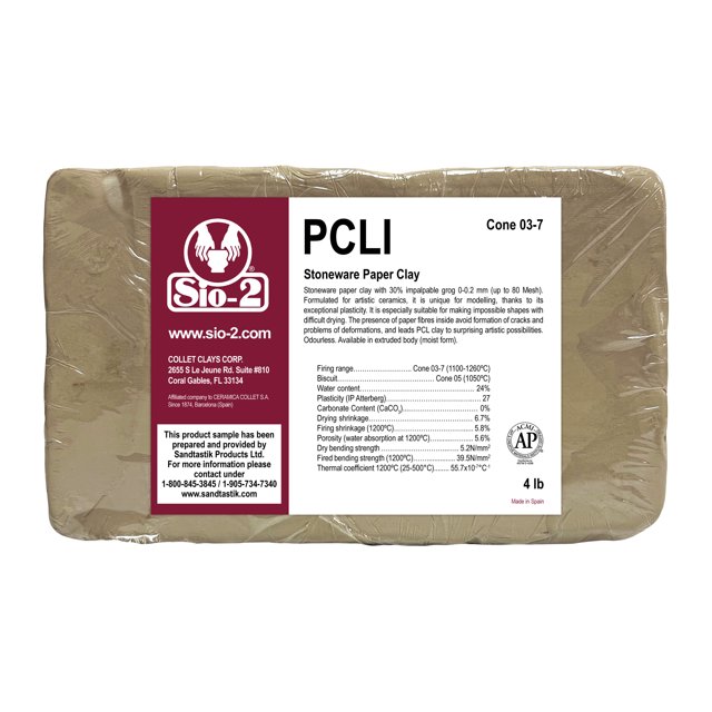 SIO-2 PCLI Paper Stoneware Ceramic Pottery Clay | 4 lb, Cone 02-8 | High Fire Kiln-Fired Clay