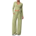 thumbnail image 3 of Women's Soft Fabric Activewear Set Mid Rise Tummy Smoothing with Elastic Waist Functional Side Pockets Perfect for Yoga Gym Workouts or Outdoor Running Versatile JASKFLY Green XL, 3 of 6