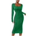 thumbnail image 2 of QUNYINEY Womens Dress Long Sleeve Striped Casual Bodycon Dress Square Neck Split Midi Wrapped Dress, 2 of 9