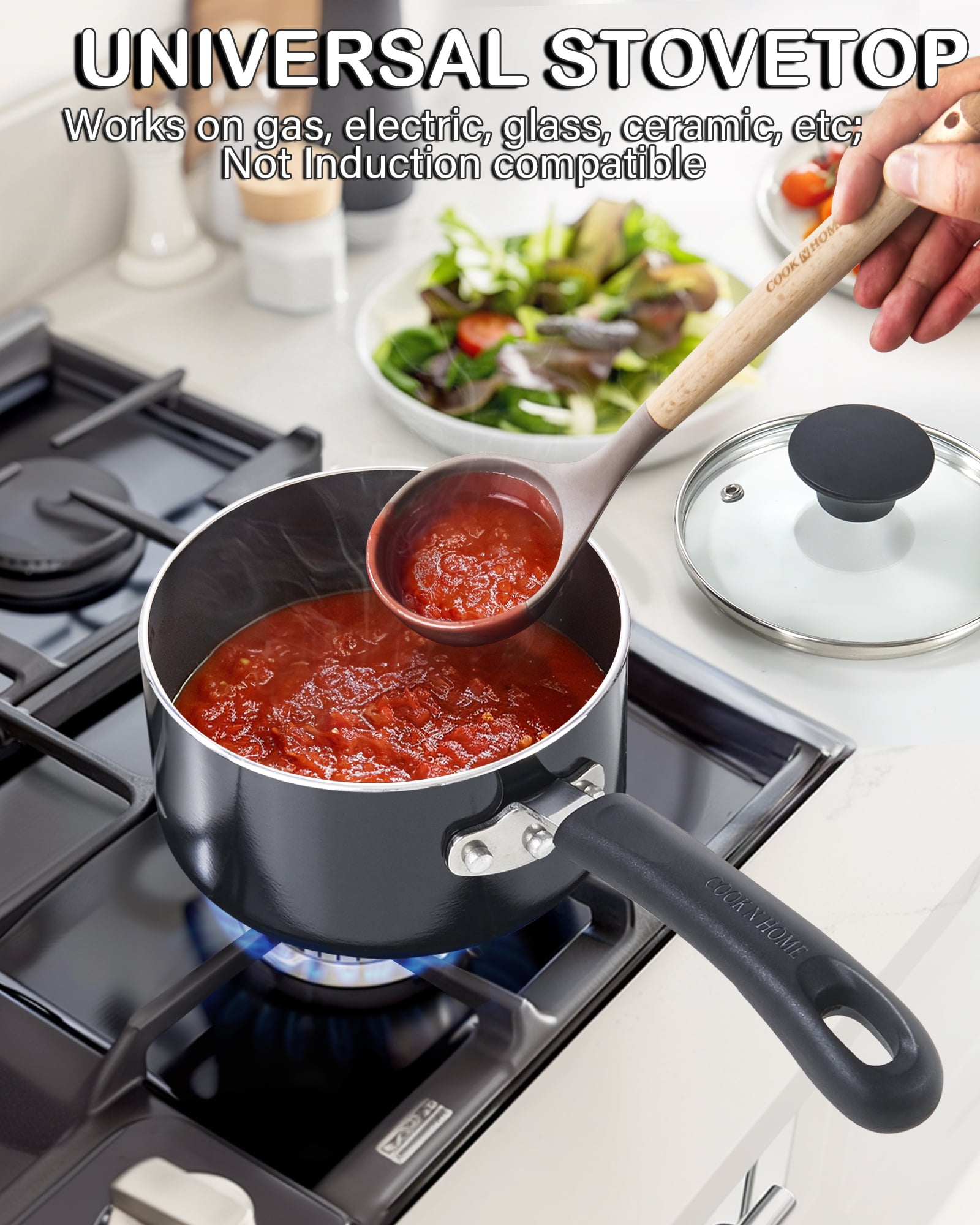 Cook N Home 3 Quart Nonstick Sauce Pan with Glass Lid , Multi-purpose Pot Saucepan Kitchenware, Black, Aluminum