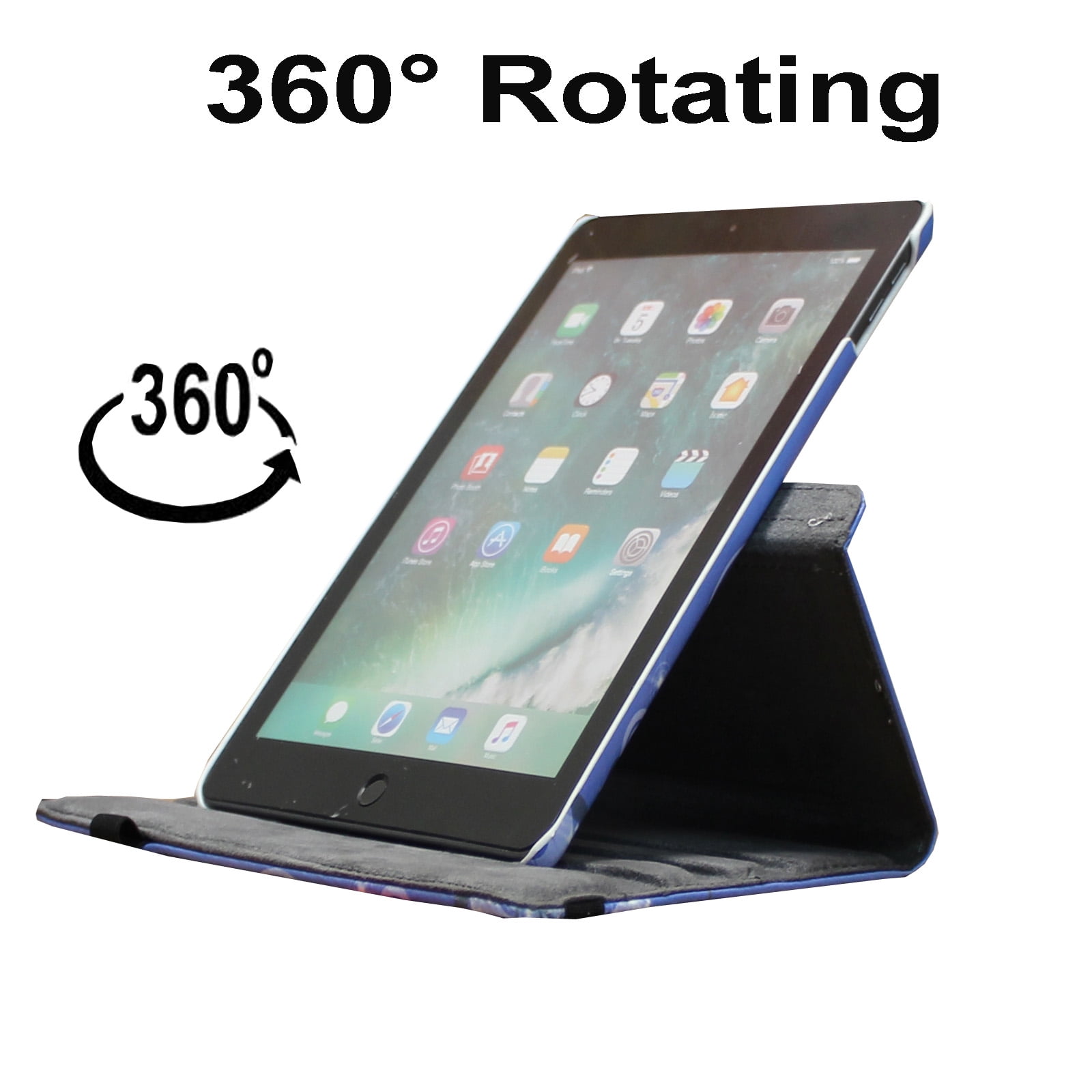JYtrend Smart Case for iPad 5th / 6th Generation with Pencil Holder, Rotating Stand Magnetic Auto Wake Up/Sleep Cover for 2017 / 2018 iPad 9.7 Model A1893 A1954 A1822 A1823 (Heart Flower)
