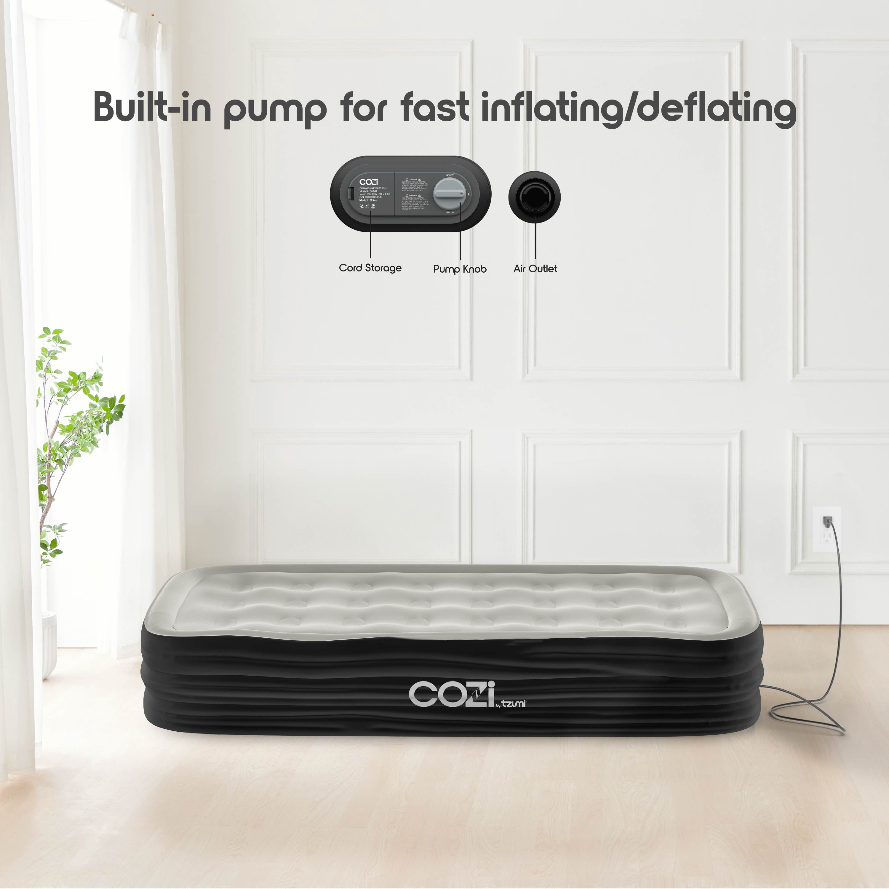 Cozi by Tzumi 13” Air Mattress, Inflatable Bed with Built-In Pump for Camping, Home, & Travel, Twin Size