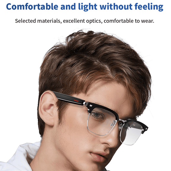 E13 Smart Glasses Wireless Bluetooth 5.0 with Headphones Hands-Free Calling Music Photograph,Black Transparent D